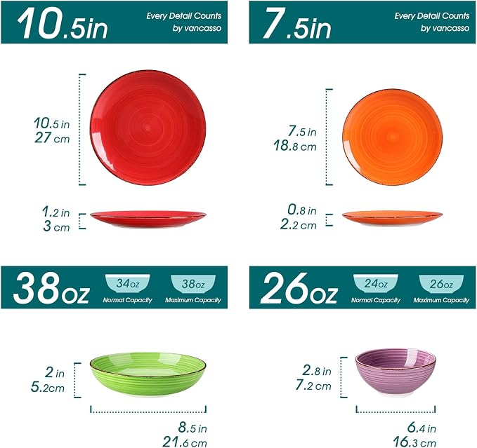 vancasso Bonita Dinnerware Sets, 24 Pieces Multicolor Stoneware Dinner Set | - Image 2