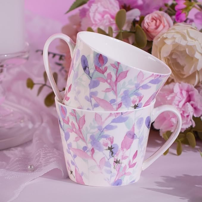 KAMMAK Bone China Coffee Mugs, 16oz Floral Tea Cups - Image 6
