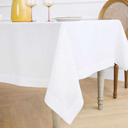Solino Home Linen White Tablecloth 60 x 102 Inch - 100% Pure Linen Rectangular Tablecloth - Machine Washable Table Cloth for Winter, Valentines, Spring, Easter - Fete