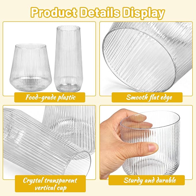 24 Pack Disposable Ribbed Origami Ripple Plastic Champagne Glasses Set | 9OZ - Image 3