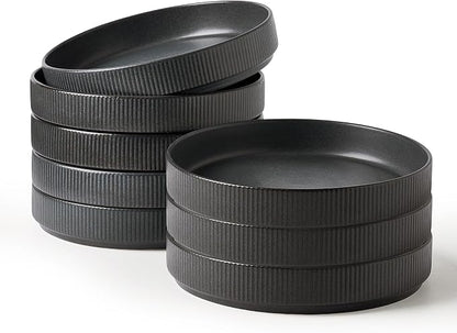 famiware Star 8.25" Pasta Bowls Set of 8, Bowl Plates, Matte Dark Charcoal | by Famiware