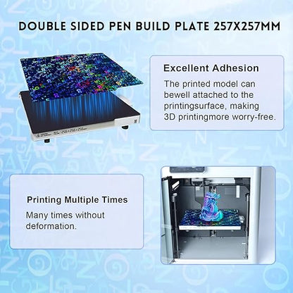 Smooth Pen Build Plate for Bambu Lab A1/X1C/X1/X1E/P1S/P1P，Flexible Digit+Letter Pen Spring Build Plate 257x257mm for Bambu Lab 3D Printers Build Plate