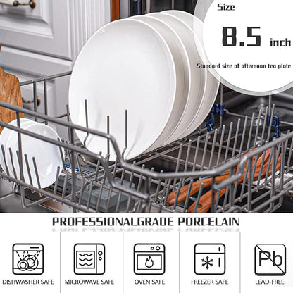 White Bone China Dessert Plates 8.5 Inch Set of 6 Microwave Dishwasher Safe | - Image 4