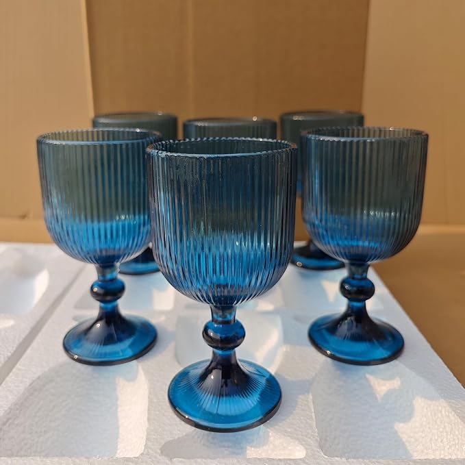 CHLJAR Blue Wine Glass Goblet Set of 6, 14 oz Blue Goblets Glassware, Colored - Image 7