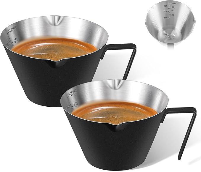 2 Pc Stainless Steel Espresso Shot Cups, 3.4oz/100ml, V-Shaped Mouth by carrottimes