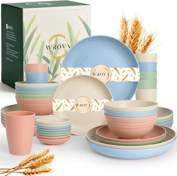 40PCS Dishes Set, Kids Plates and Bowls Set, Unbreakable Dinnerware Set | Wheat by WROVA