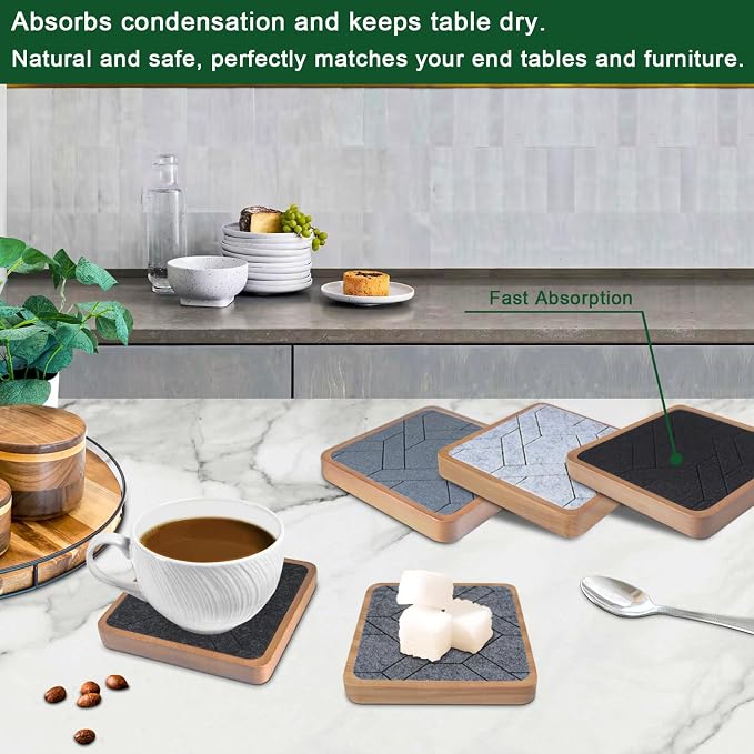 5 Pack Coasters for Drinks Absorbent, EDEGG Square Wood Coasters - Image 4