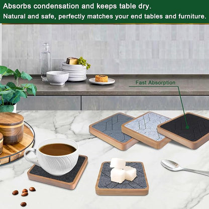5 Pack Coasters for Drinks Absorbent, EDEGG Square Wood Coasters - Image 4