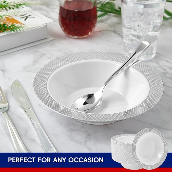 Plastic Bowls with Silver Grid Rim Disposable 12oz Bolws 100Pack | Disposable - Image 3