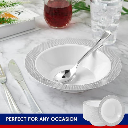 Plastic Bowls with Silver Grid Rim Disposable 12oz Bolws 100Pack | Disposable - Image 3