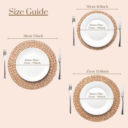 YANGQIHOME 6 Pack, Round Woven Placemats, Natural Water Hyacinth Wicker Place - Image 4