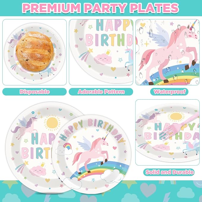 96Pcs Pastel Unicorn Party Supplies Unicorn Paper Plates Napkins Pastel - Image 3
