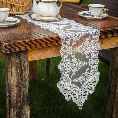 ARTABLE White Lace Table Runner Macrame Vintage Dresser Scarf 10 x 47 Inch | - Image 3