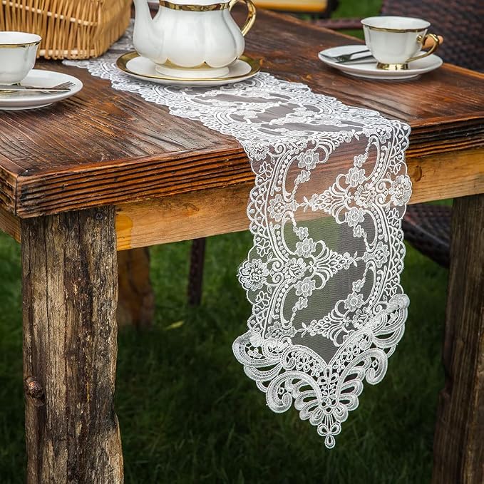ARTABLE White Lace Table Runner Macrame Vintage Dresser Scarf 10 x 70 Inch | - Image 3