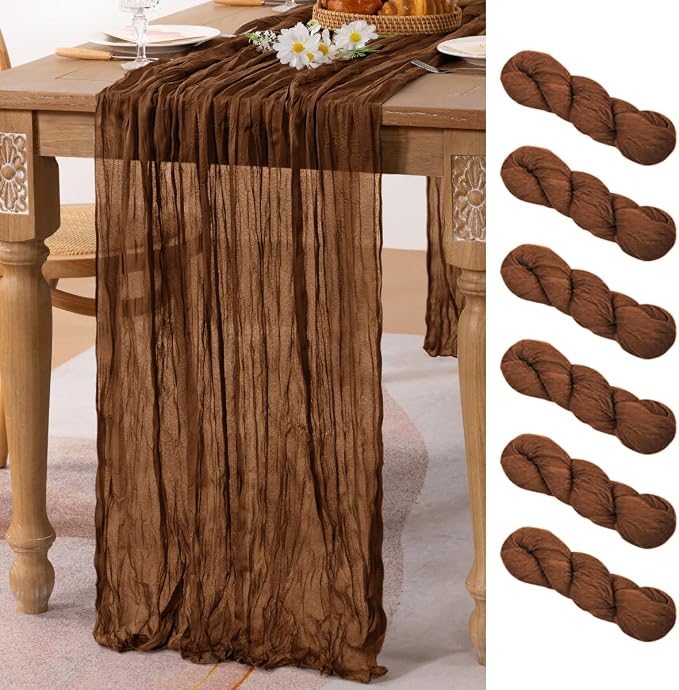 6 Pack Brown Cheesecloth Table Runner 10ft Neutral Gauze Centerpiece | by MLMC
