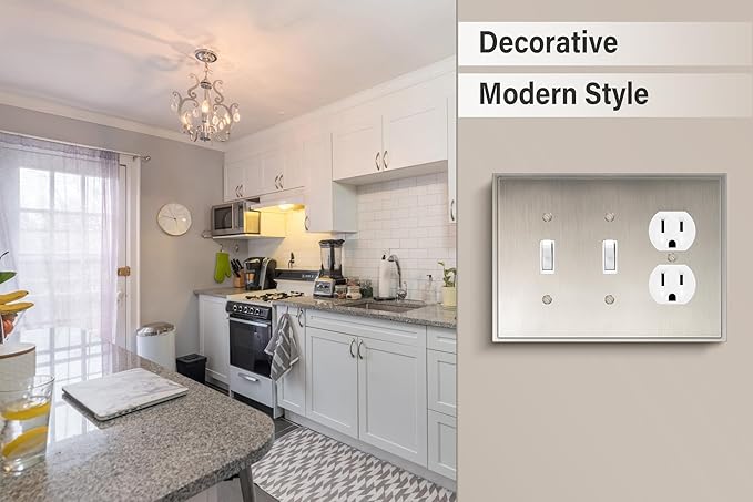 Henne Bery Soft Modern Decorative Wall Plate Switch Plate Outlet Cover (Double Toggle/Single Duplex, Satin Nickel)