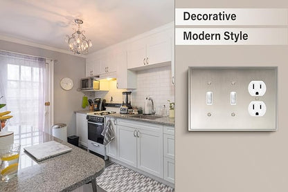 Henne Bery Soft Modern Decorative Wall Plate Switch Plate Outlet Cover (Double Toggle/Single Duplex, Satin Nickel)