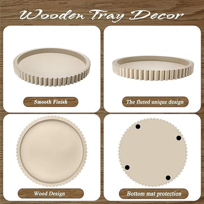 Handmade 12in Decorative Tray for Coffee Table Tray Decor, Gray Wooden Decorative Round Tray for for Coffee Table, Dining Room Table Entryway and Living Room Table
