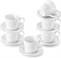 fMBB 7 Oz Tea Cups and Saucers, Rose Embossing Design, Bone Porcelain Tea Cups by fMBB