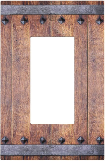 Outlet Covers Rustic Farmhouse Barn Door Vintage Wood 1 Gang Wall Plate Single Rocker Light Switch Cover Decorative GFCI Receptacle Electrical Switchplate for Bathroom Cabin Decor（2 Pack）