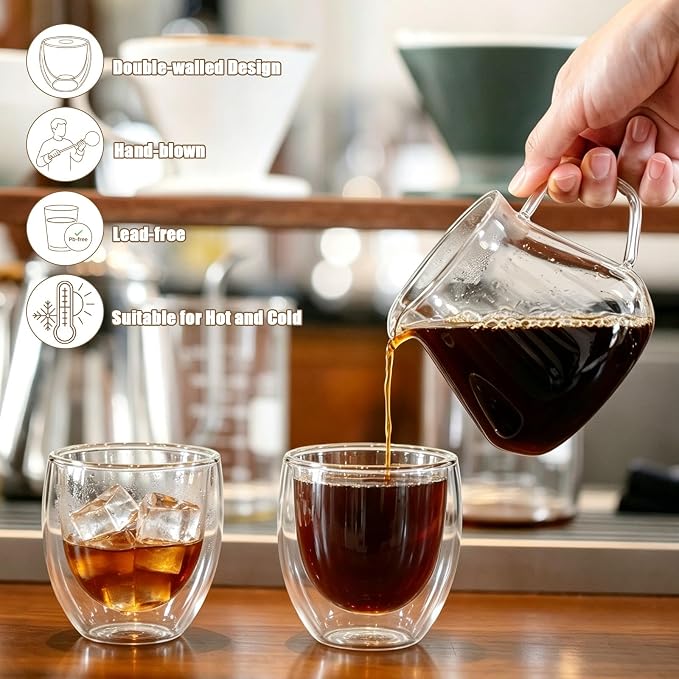 Retainbre Double Wall Glass Espresso Cups Set of 4, 5oz Espresso Shot Glass | - Image 5