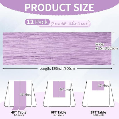 12 Pack Lavender Cheesecloth Table Runner 10Ft, Lilac Purple Table Runners 21.5 - Image 2