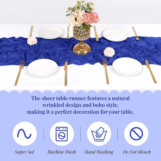 3 Pack Royal Blue Cheesecloth Table Runner, 17 x 108 Inch, Gauze Cheese Cloth - Image 5