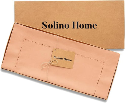 Solino Home Cotton Linen Dining Table Runner Peach Hemstitch, 14 x 120 in | - Image 4
