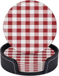 6 Pcs Farmhouse Decoration Farm Red and White Plaid Buffalo Check Leather by CAPVKING