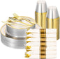 350 PCS Transparent Base With Gold Edge Plastic Dinnerware Set for 50 Guests, 100 Plates for Party, 50 Pre Rolled Napkins with Gold Silverware, 50 Cups