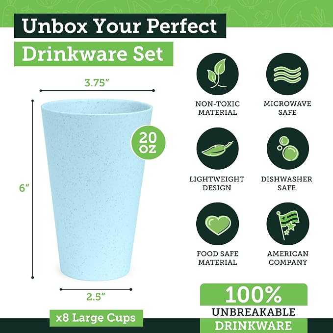 Grow Forward Premium Wheat Straw Cups - 20 oz Unbreakable BPA Free Hard Plastic - Image 3