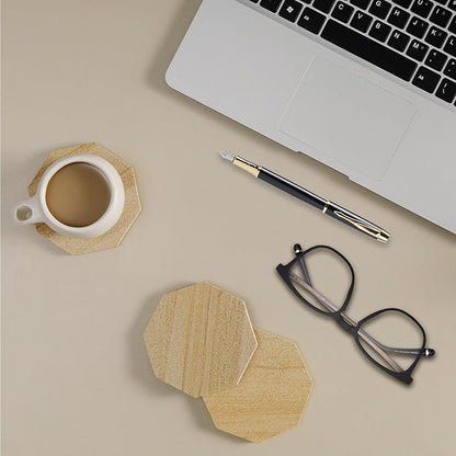 Highly Absorbent Sandstone Coasters Set of 6 with Holder, Octagonal Desert-Like Patterns Australian Sandstone Bar/Drink Coasters for Coffee Table, Office Desk, Outdoor, Bedroom Nightstand