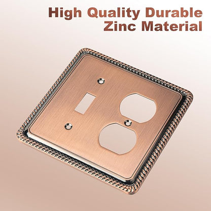 Henne Bery Rope Edge Decorative Wall Plate Switch Plate Outlet Cover (Toggle/Duplex, Antique Copper)