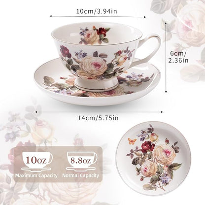 Tea Cups and Saucers, 10 OZ Bone Vintage Porcelain Coffee Cup - Image 3