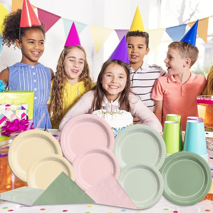 CMUSKO Pink and Green Birthday Decorations-60Pcs Dusty Pink Sage Green Plates & - Image 3