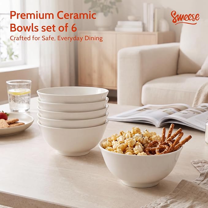 Sweese 10 oz Ceramic Bowls Set of 6, Oatmeal and Snacks, Stackable Small - Image 5