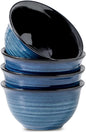 MEKY Soup Bowls Set of 4,40 OZ Large Ceramic Cereal Bowls, 7 Inch Deep Serving Bowls for Ramen, Pho, Salad, Pasta, noodles, Decor and Housewarming Gift, Dishwasher & Microwave Safe, Blue