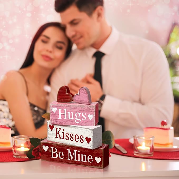 Moucuny 4 Pcs Valentine's Day Table Decorations Wooden Heart Valentine Tiered - Image 4