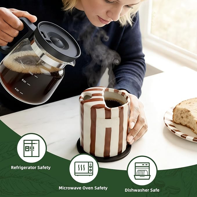 10oz Ceramic Coffee Mug with Sip Hole Hand-Painted Striped Ceramic Cup | Unique - Image 5