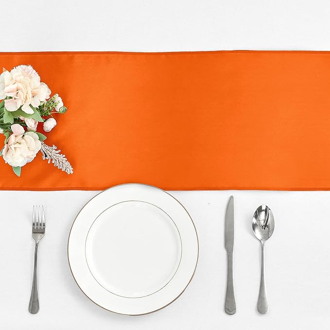 10-Pack Orange Satin Table Runner 12 x 108 Inch Long Bright and Smooth Silk - Image 2