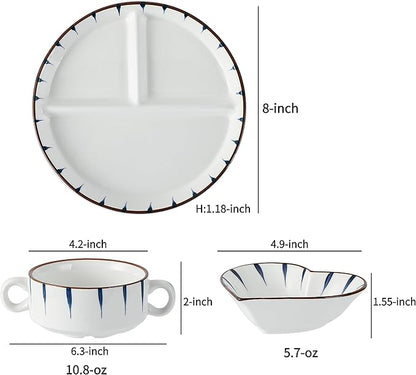 8" Dinner Plate Set, 3-Piece, Compartmentalized Ceramic Plates for Breakfast, Salad, Portion Control and Weight Loss