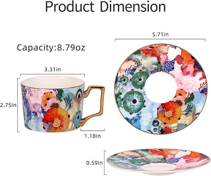 KAMMAK Tea Cups and Saucers Set of 2, Fine Bone China Coffee Cups, 569N | - Image 5