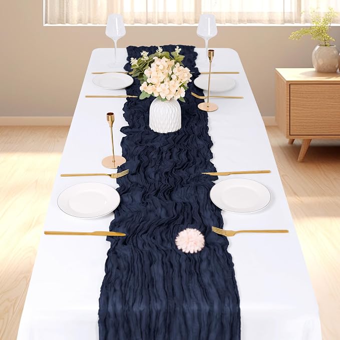 3 Pack Navy Blue Cheesecloth Table Runner, 17 x 108 inch, Semi Sheer Boho - Image 2