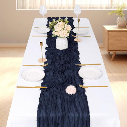 3 Pack Navy Blue Cheesecloth Table Runner, 17 x 108 inch, Semi Sheer Boho - Image 2