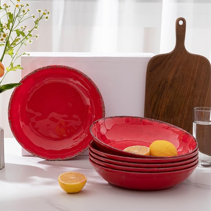 Farmhouse Melamine Pasta Bowls Set of 6, 42 OZ Large Serving Bowls Set - Image 5