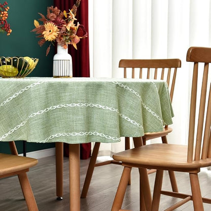 Zobesta 60 Inch Round Table Cloth Green, Linen Round Tablecloth Heavy Weight Washable Farmhouse Soft Boho Tablecloth for Party, Holiday, Picnic, Dining, Outdoor,Fall