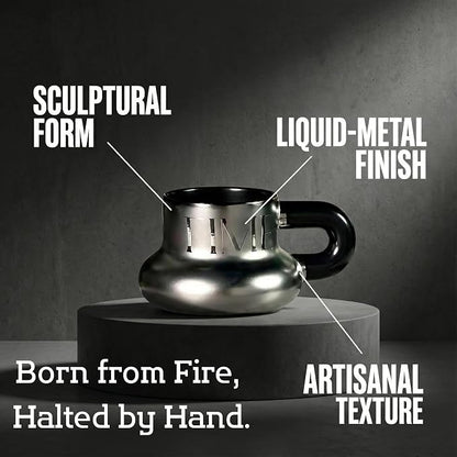 Volcanic Ash Titanium Finish Coffee Mug and Saucer Set | Modern Sculptural - Image 3