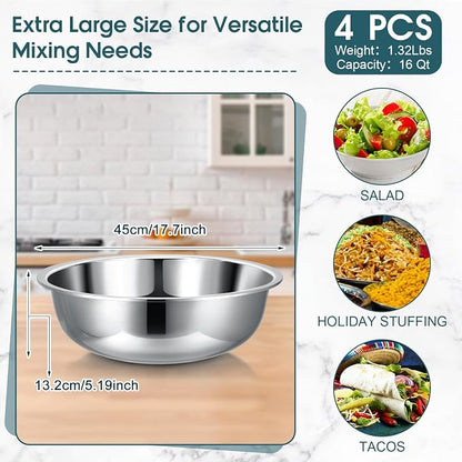 Nuogo 4 Pcs Stainless Steel Mixing Bowls Metal Mixing Bowls Extra Large Basin - Image 2