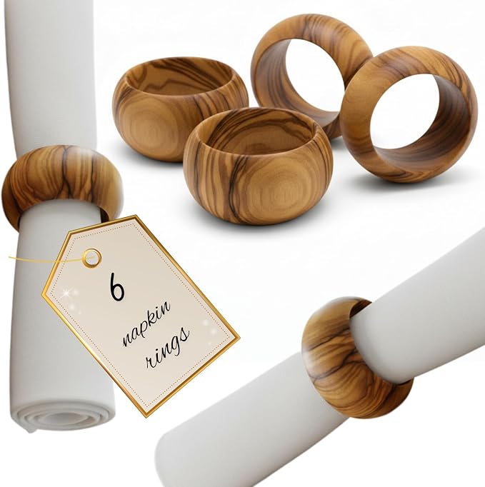 Holy Land Market Olive Wood Napkin Rings, Hand Carved Bethlehem | Certificate by HolyLandMarket
