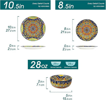 vancasso 12 Pieces Dinnerware Sets, Dark Green Plates and Bowls Set, Porcelain - Image 2